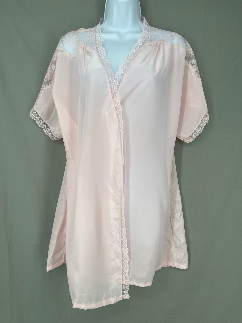 Vintage Satin Robe Womens Small Pink Lace Coquette Romanic Pastel Deena USA